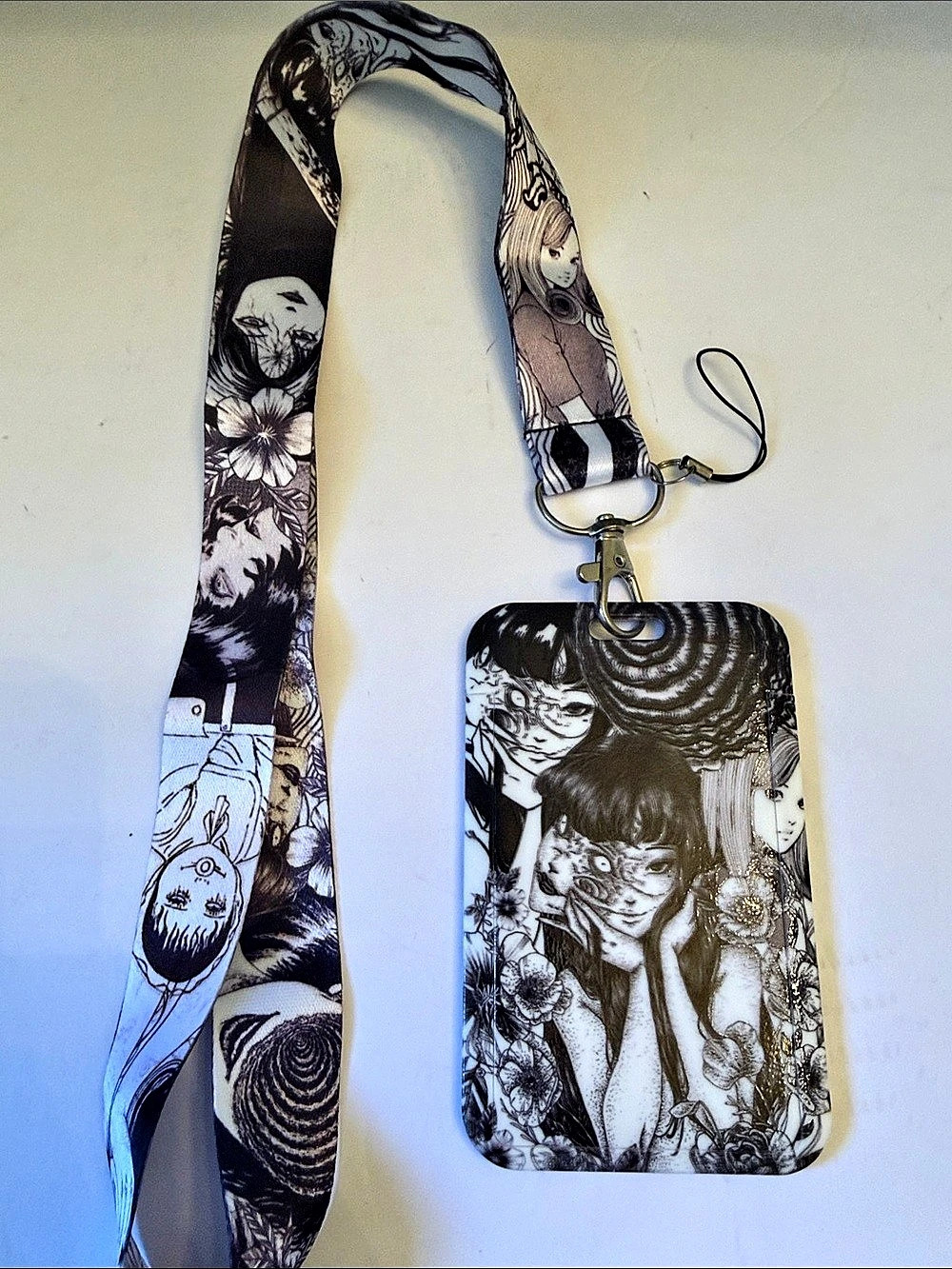 Anime Black & White Lanyard Card Holder New